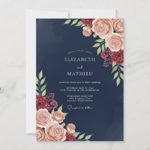 Invitation Mariage Romance Fleur de Noces Navy Blush