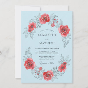 Invitation Mariage Romance Fleur de Rosier Bleu Clair