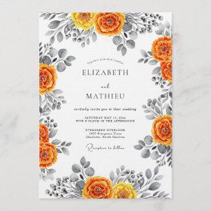Invitation Mariage Romance Floral Aquarelle Orange