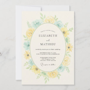 Invitation Mariage Romance Floral Bleu Jaune