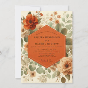 Invitation Mariage Romance Florale Automnale en Terracotta