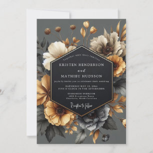Invitation Mariage Romance Florale Automne Gris