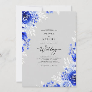 Invitation Mariage Romance Florale Cobalt