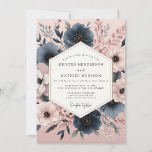 Invitation Mariage Romance Florale d'Automne Navy