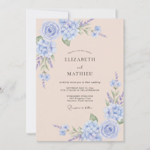 Invitation Mariage Romance Florale Douce Pervenche