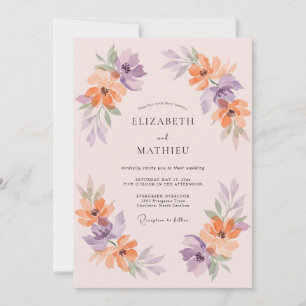Invitation Mariage Romance Florale Lave-linge Pêche