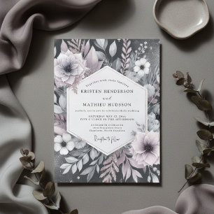 Invitation Mariage Romance Florale Mauve Poussiéreux