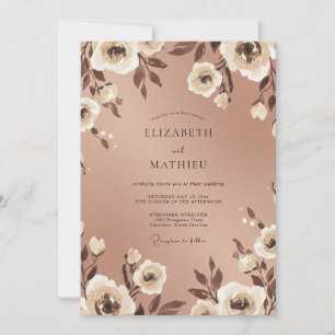 Invitation Mariage Romance Florale Or Rose
