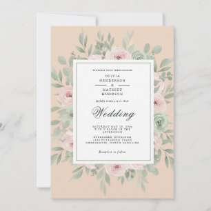 Invitation Mariage Romance Florale Pêche