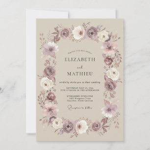 Invitation Mariage Romance Florale Subtile Mauve