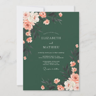 Invitation Mariage Romance Florale Vert Profond