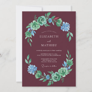 Invitation Mariage Romance Florale Verte Bourgogne