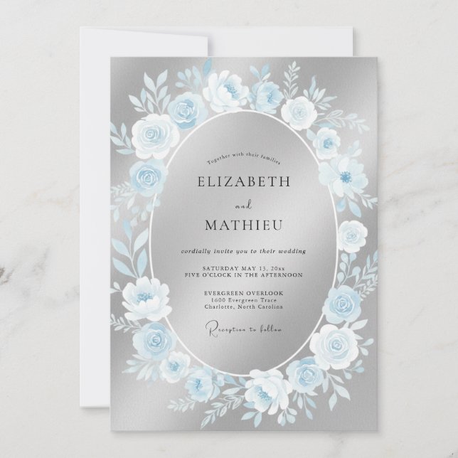 Invitation Mariage Romance Rose Bleue (Devant)