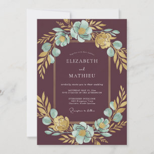 Invitation Mariage Romantique à Flourish Doré Bourgogne