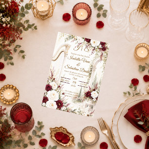 Invitation Mariage Romantique à la Harpe dans un Jardin Luxue