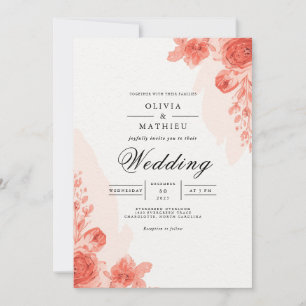 Invitation Mariage Romantique à l'Arche Florale Corail