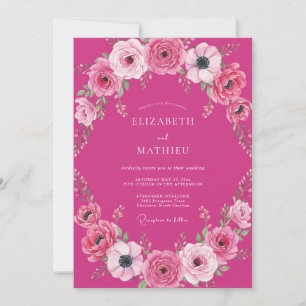 Invitation Mariage romantique aquarelle fuchsia gras