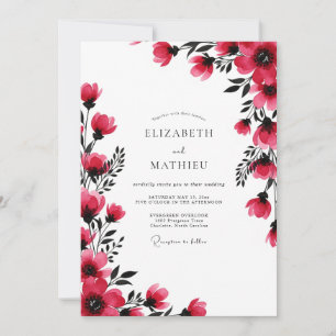 Invitation Mariage romantique aquarelle magenta