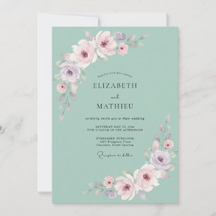 Invitation Mariage romantique aquarelle vert menthe