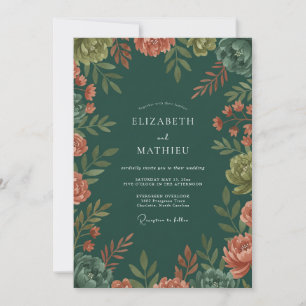 Invitation Mariage Romantique Artistique Botanique Émeraude