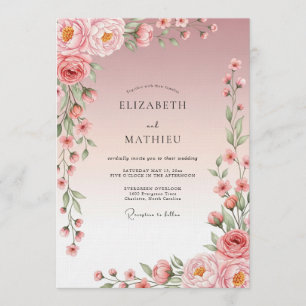 Invitation Mariage Romantique Artistique Floral Rose