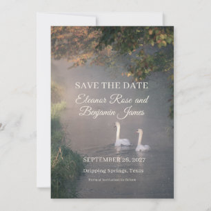 Invitation Mariage romantique au bord du lac avec cygne, Save