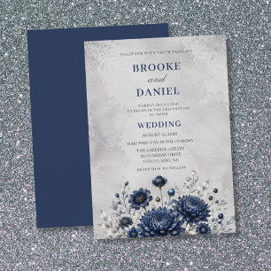 Invitation Mariage Romantique au Chrysanthème Navy Scabiosa