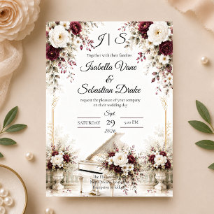 Invitation Mariage Romantique au Jardin de Piano Luxueux 