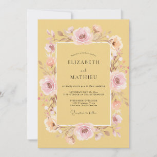 Invitation Mariage Romantique Automnal au Moutarde