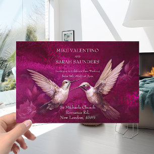 Invitation Mariage Romantique aux Colibris Magenta et Blanc