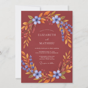 Invitation Mariage romantique aux feuilles de bleuet rouille
