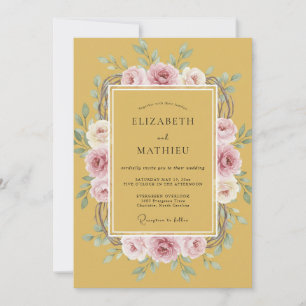 Invitation Mariage Romantique aux Fleurs Ocres et Blush