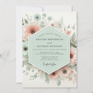 Invitation Mariage Romantique aux Fleurs Roses Pâles