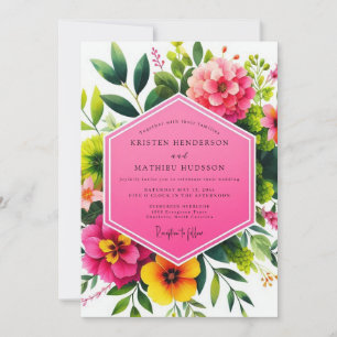 Invitation Mariage Romantique aux Fleurs Roses Vibrantes