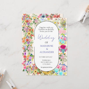 Invitation Mariage romantique aux fleurs sauvages aquarelle