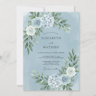 Invitation Mariage Romantique aux Pétales d'Ardoise