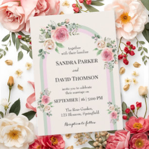 Invitation Mariage Romantique avec Arche Fleurie aux Pastels