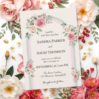 Invitation Mariage Romantique avec Arche Fleurie aux Pastels
