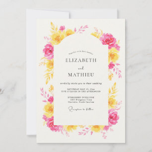 Invitation Mariage Romantique avec Arche Florale Jaune Rose