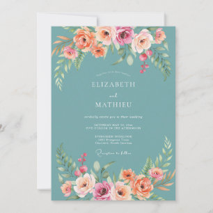 Invitation Mariage Romantique avec Arche Florale Turquoise