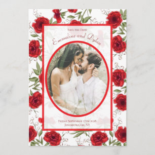 Invitation Mariage romantique avec rose rouge Photo à conserv