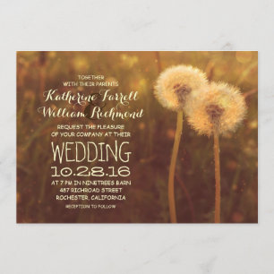 Invitation mariage romantique avec un couple de dandelions