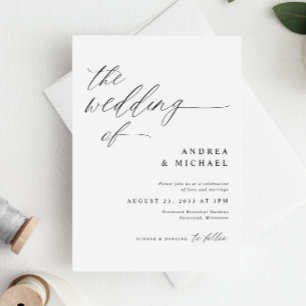 Invitation Mariage Romantique Blanc et Noir Moderne