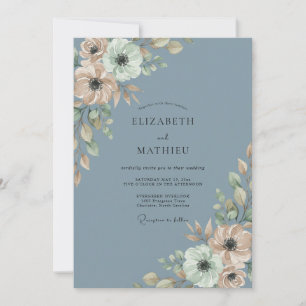 Invitation Mariage Romantique Bleu Ardoise Verdoyant