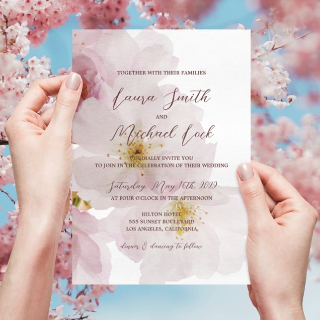 Invitation Mariage Romantique Blush Rose Cherry Blossoms (Créateur téléchargé)