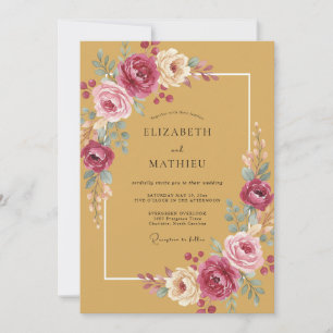 Invitation Mariage Romantique Bohème Jaune Moutarde