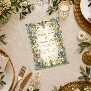 Invitation Mariage Romantique Botanique Art Nouveau Éthéré