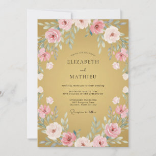 Invitation Mariage Romantique Botanique aux Fleurs de Pêcher