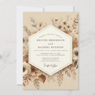 Invitation Mariage Romantique Botanique Beige