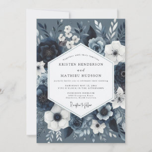 Invitation Mariage Romantique Botanique Bleu Ardoise